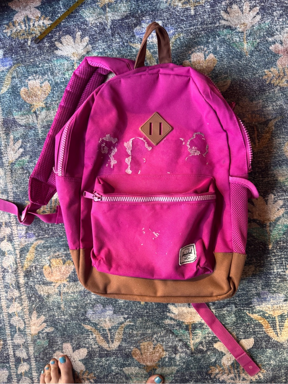 Herschel Pink Canvas Backpack with Brown Trim